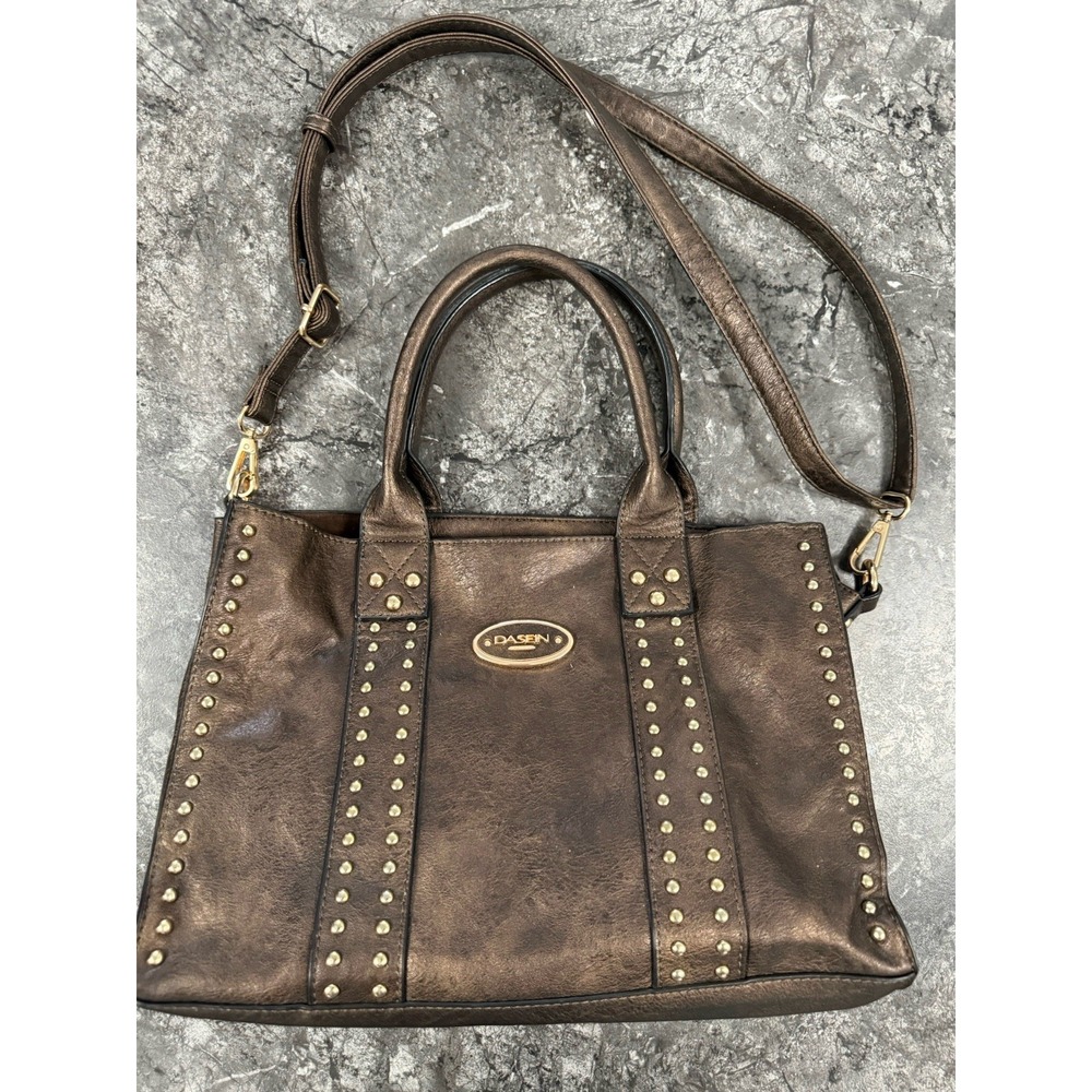 Dasein Women‎ Stylish Handbag Satchel Tote Shoulder Bag Studs Bronzed Brown